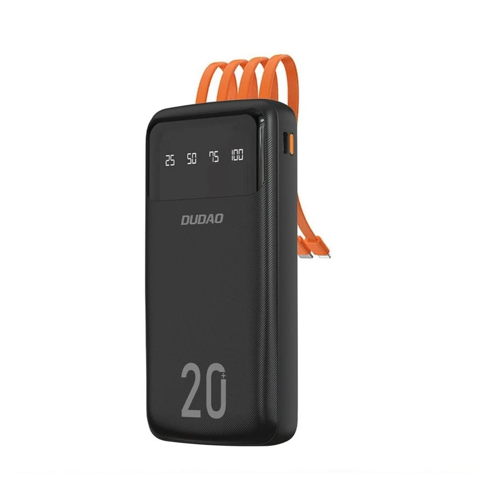 DUDAO K6Pro+ Powerbank 20000 mAh, Schwarz, integrierte Ladekabel
