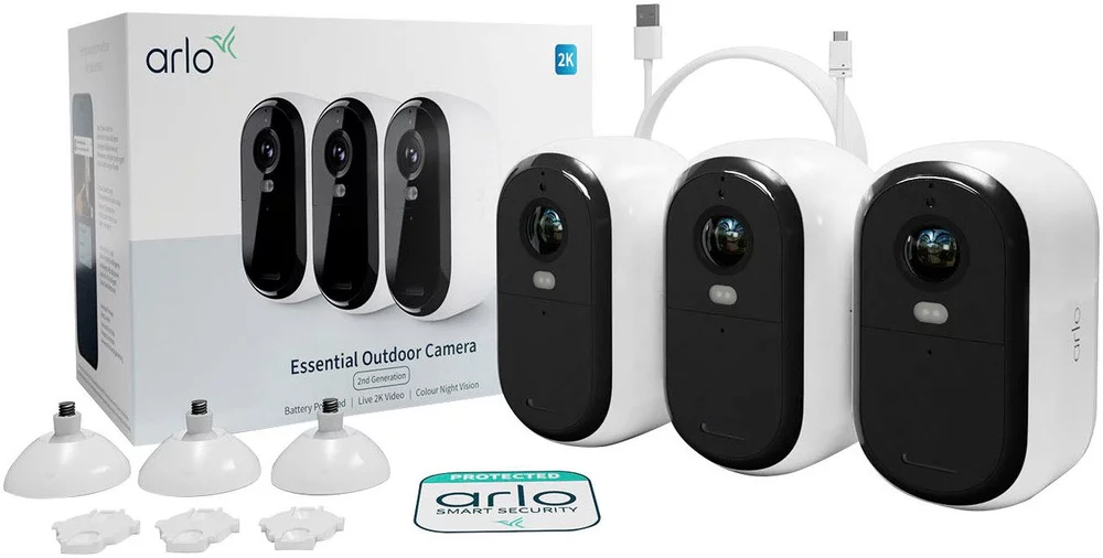 ARLO Smart Home Kamera ESSENTIAL 2K Outdoor Kamera 3er-Pack