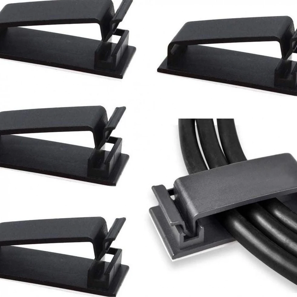 INF Selbstklebender Kabelhalter, 10er-Pack, Schwarz, für mehrere Kabel